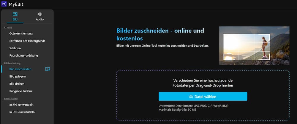 MyEdit - Kostenloser Online-Editor mit Zuschneide-Tool