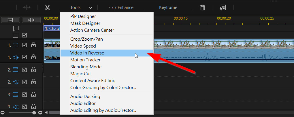 How to reverse video clips with PowerDirector