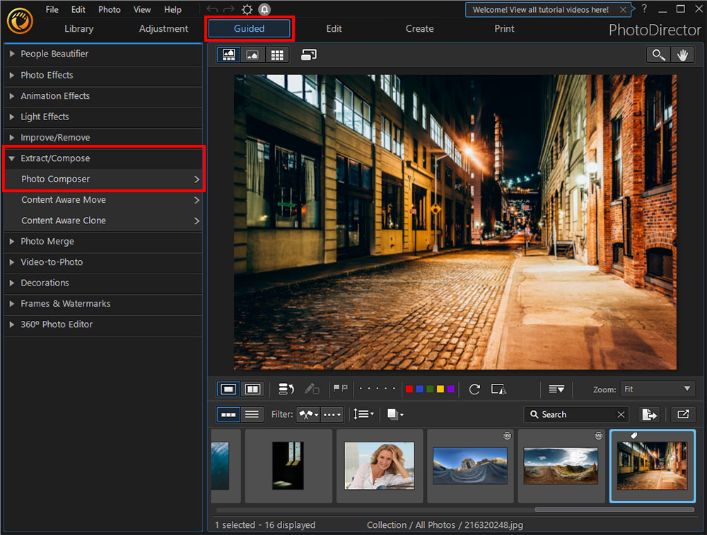 PhotoDirector Interface - Extract/Compose