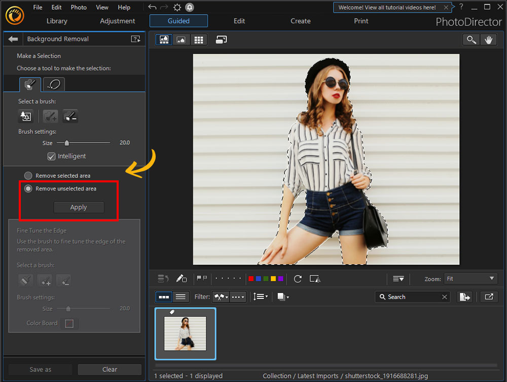 PhotoDirector Interface - Remove Unselected Area