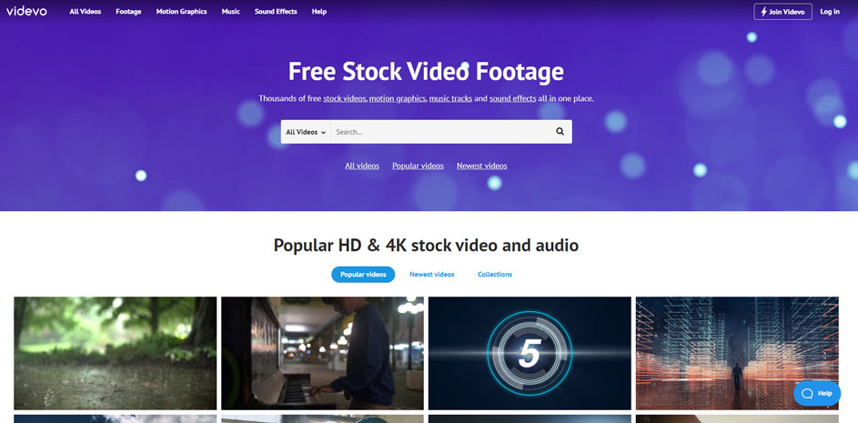 screenshot of the Videvo website