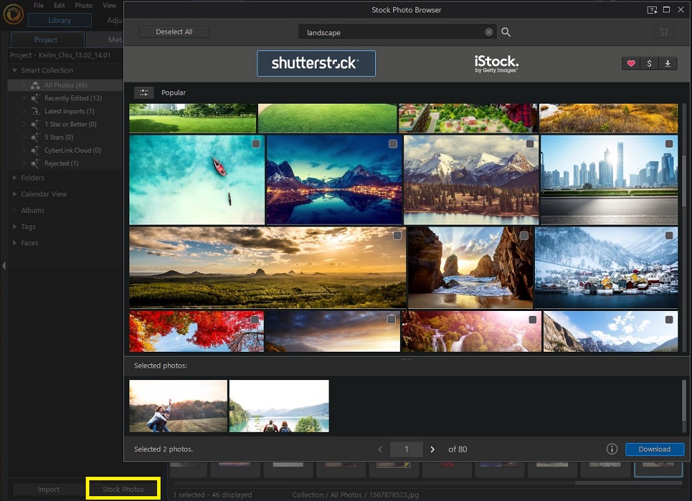 PhotoDirector Interface - Stock Photos