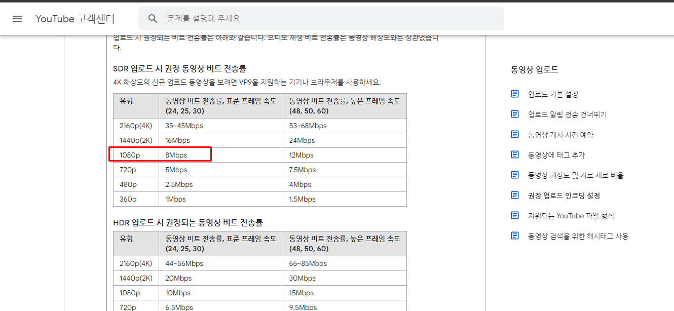 유튜브 권장 품질 확인하기