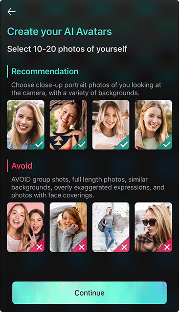 Uploading Photos for Virtual Hair Color Try-On in PhotoDirector. To achieve the best result when virtually trying on hair color in PhotoDirector, the app prompts you to upload 10 to 20 photos of yourself. Carefully select your photos as the AI will use them to construct an accurate picture of your face. This ensures a more realistic and accurate representation of how different hair colors would look on you. The process of uploading these photos contributes to the personalized and tailored hair color try-on experience provided by PhotoDirector.