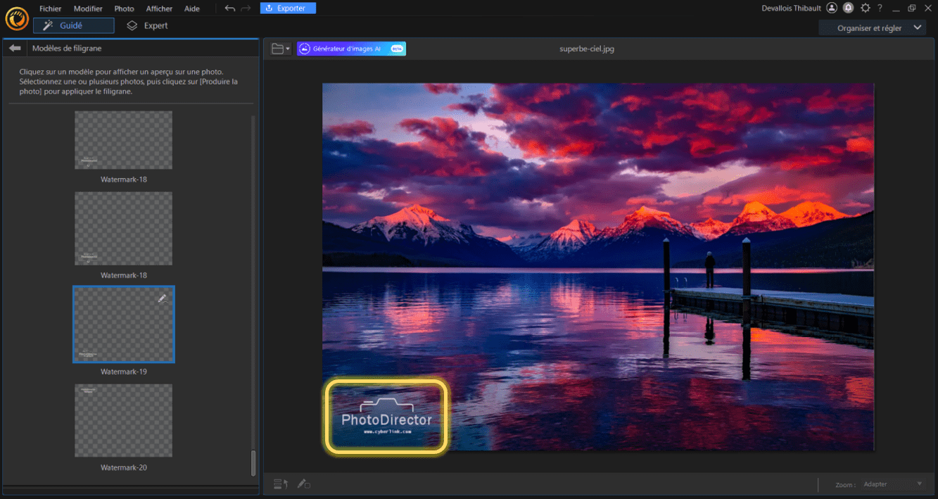 trouver les filigranes sur PhotoDirector