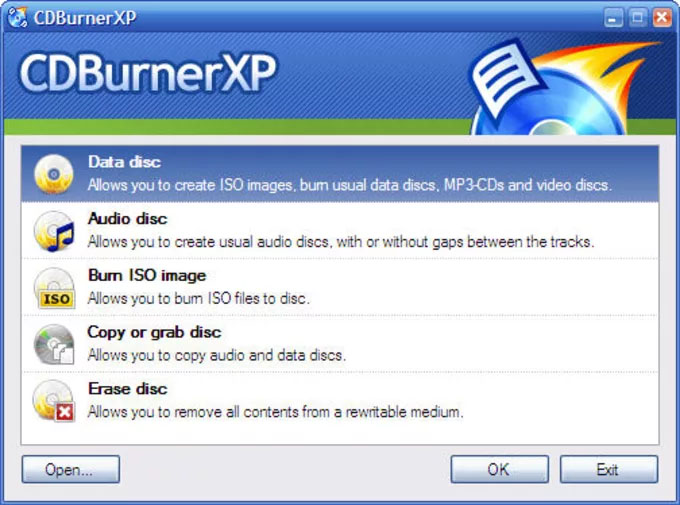 CDBurnerXP Interface