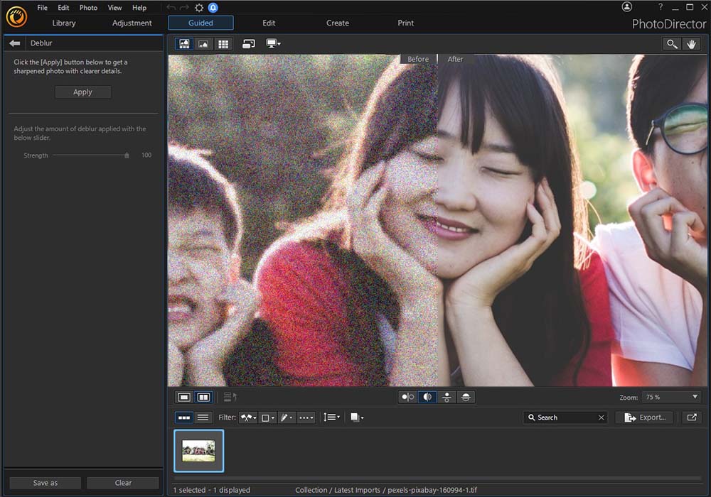 PhotoDirector Interface - Deblur