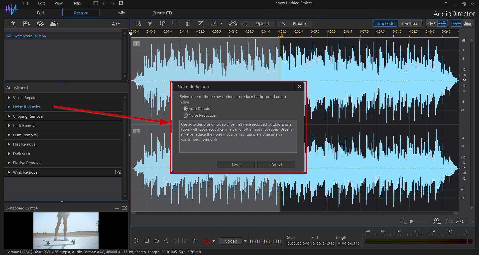 AudioDirector Interface - Audio Restoration