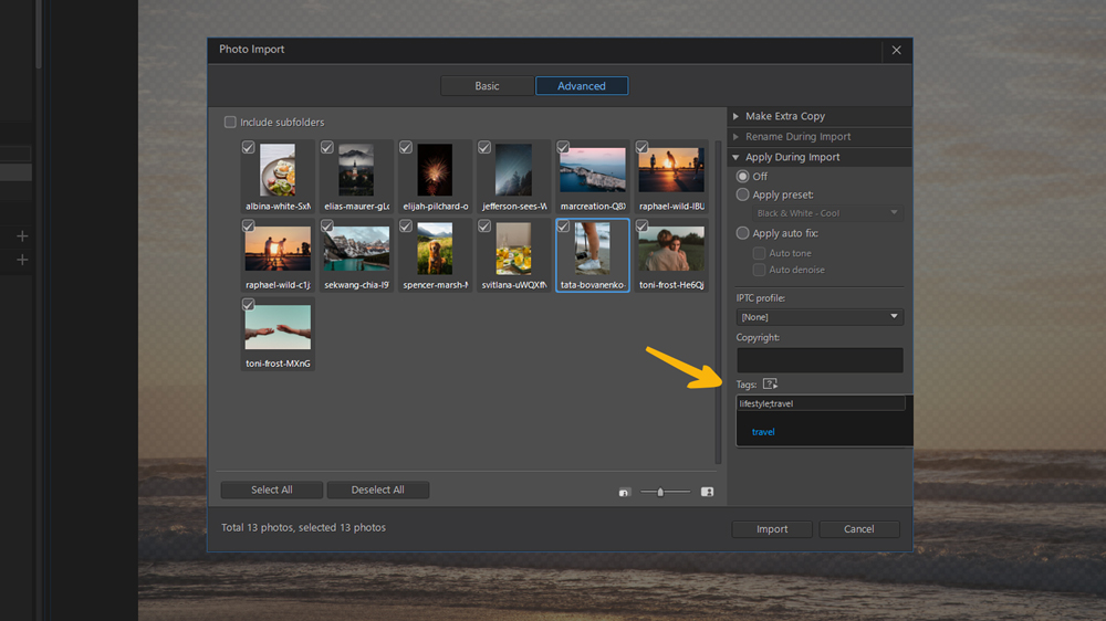 PhotoDirector - Apply Tags During Import