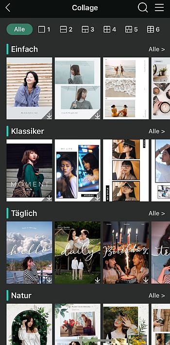 PhotoDirector: Vorlage für iPhone-Collage auswählen