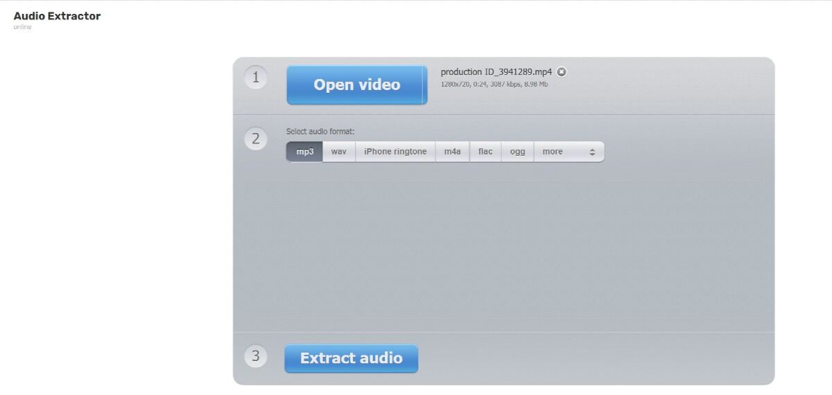 Audio-Extractor.net Benutzeroberfläche