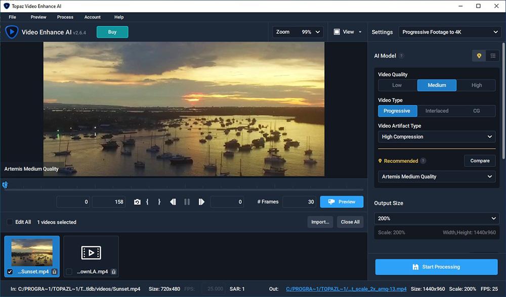 Topaz Labs Video Enhance AI Interface