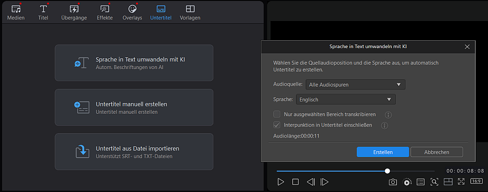 Videos mit KI untertiteln