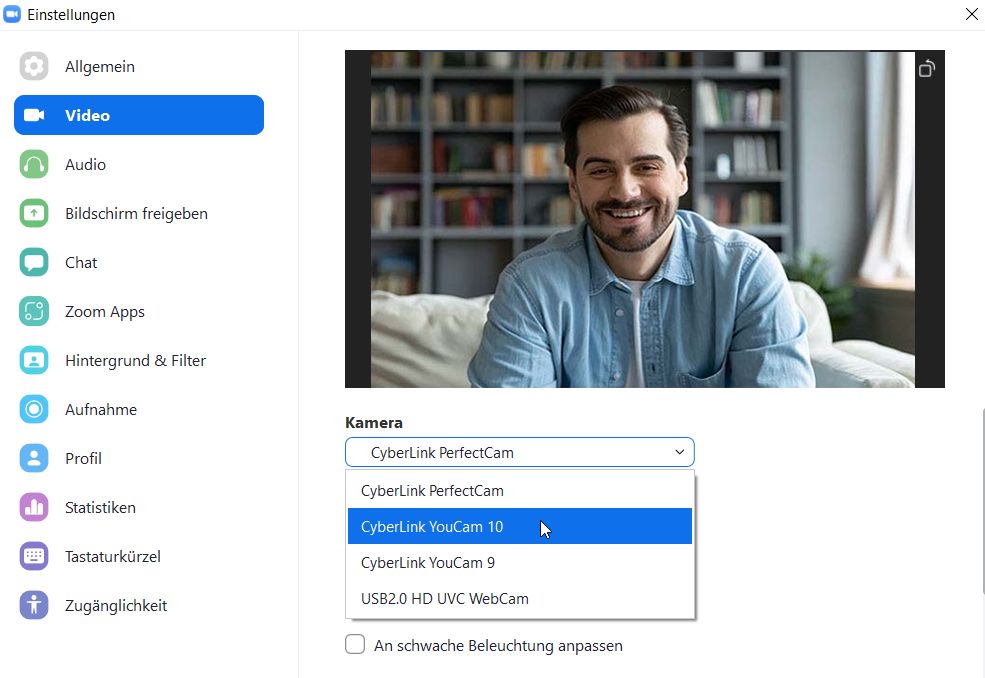 Zoom Webcam Einstellungen