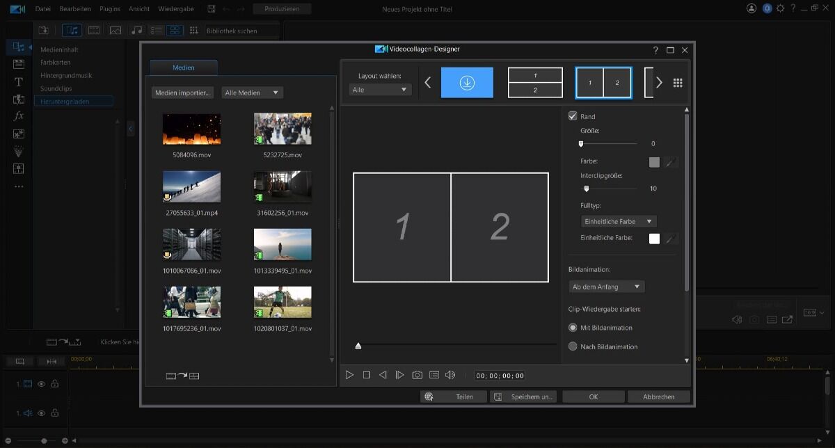 Medienclips in Videocollage-Designer importieren - PowerDirector