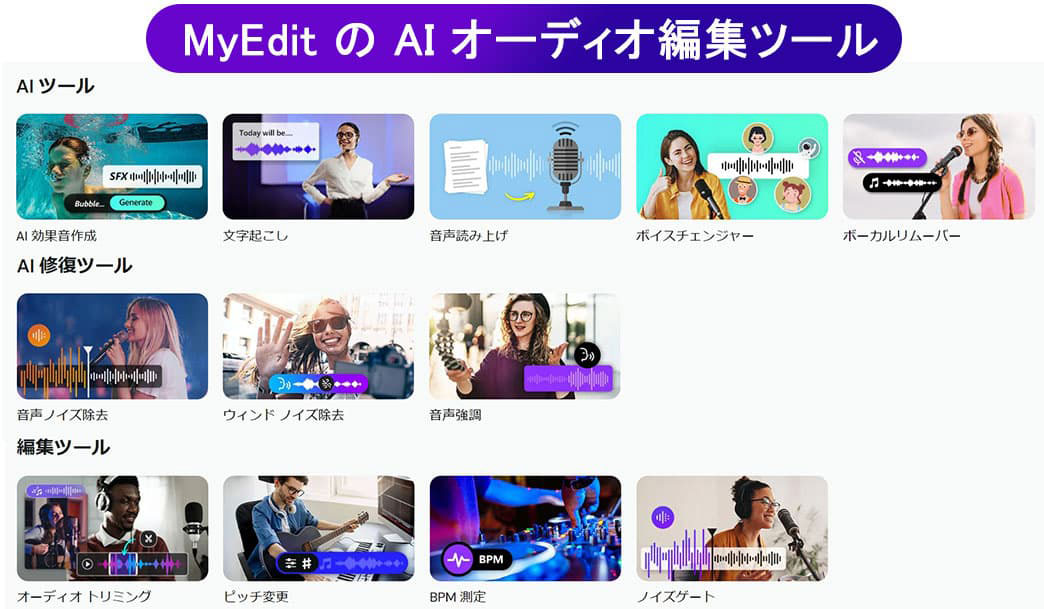 MyEdit AI オーディオ編集ツール一覧