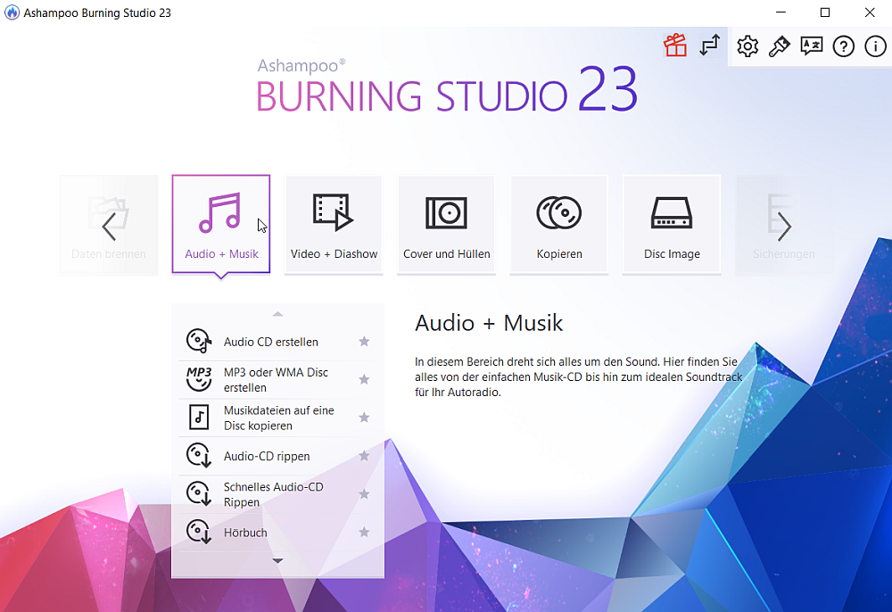 Ashampoo Burning Studio Interface