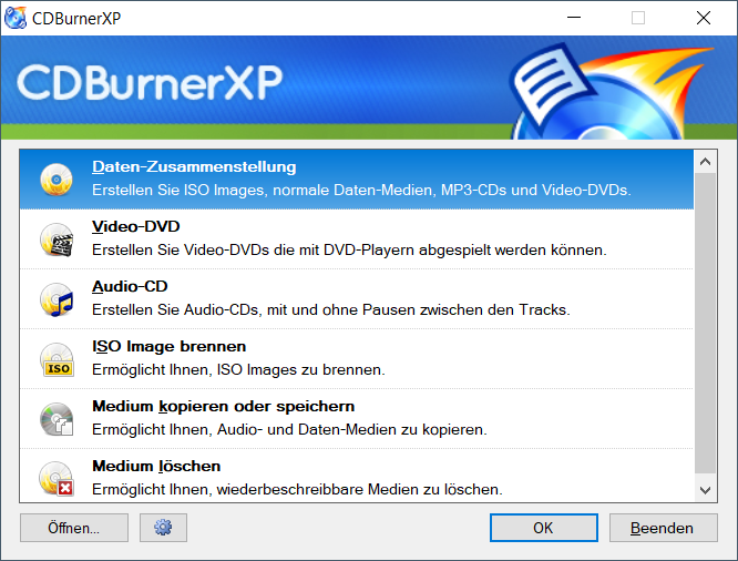 CDBurnerXP Oberfläche