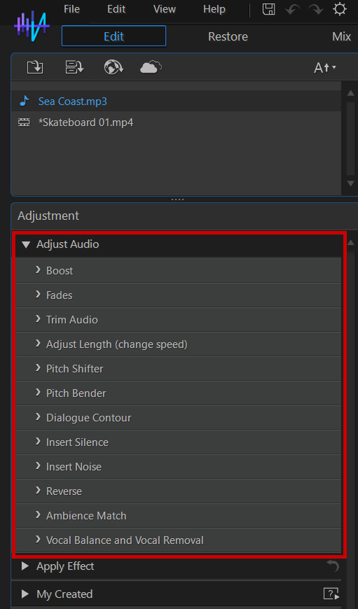 AudioDirector Edit Settings