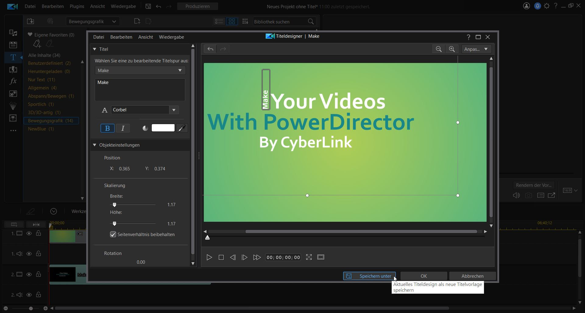 PowerDirector - Motion Graphic speichern