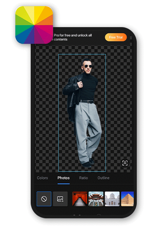 change photo background UI of Photoshop Express