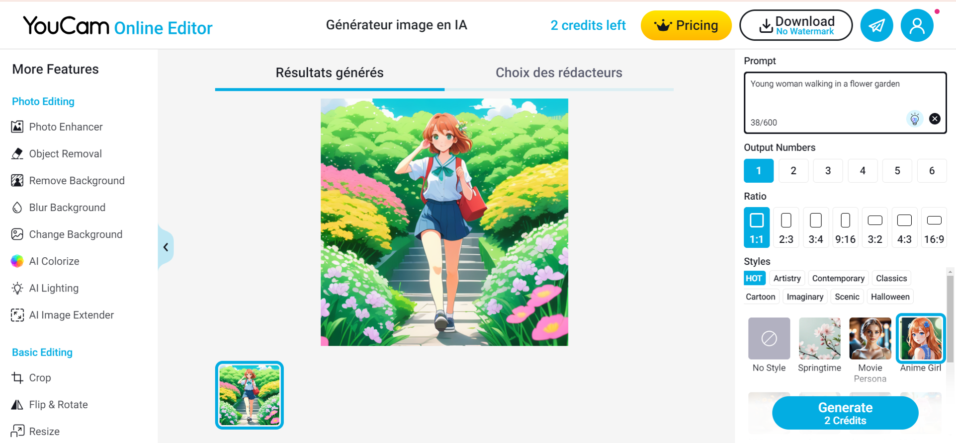 YouCam Enhance - 6e alternative gratuite à Midjourney pour créer des images au style Manga