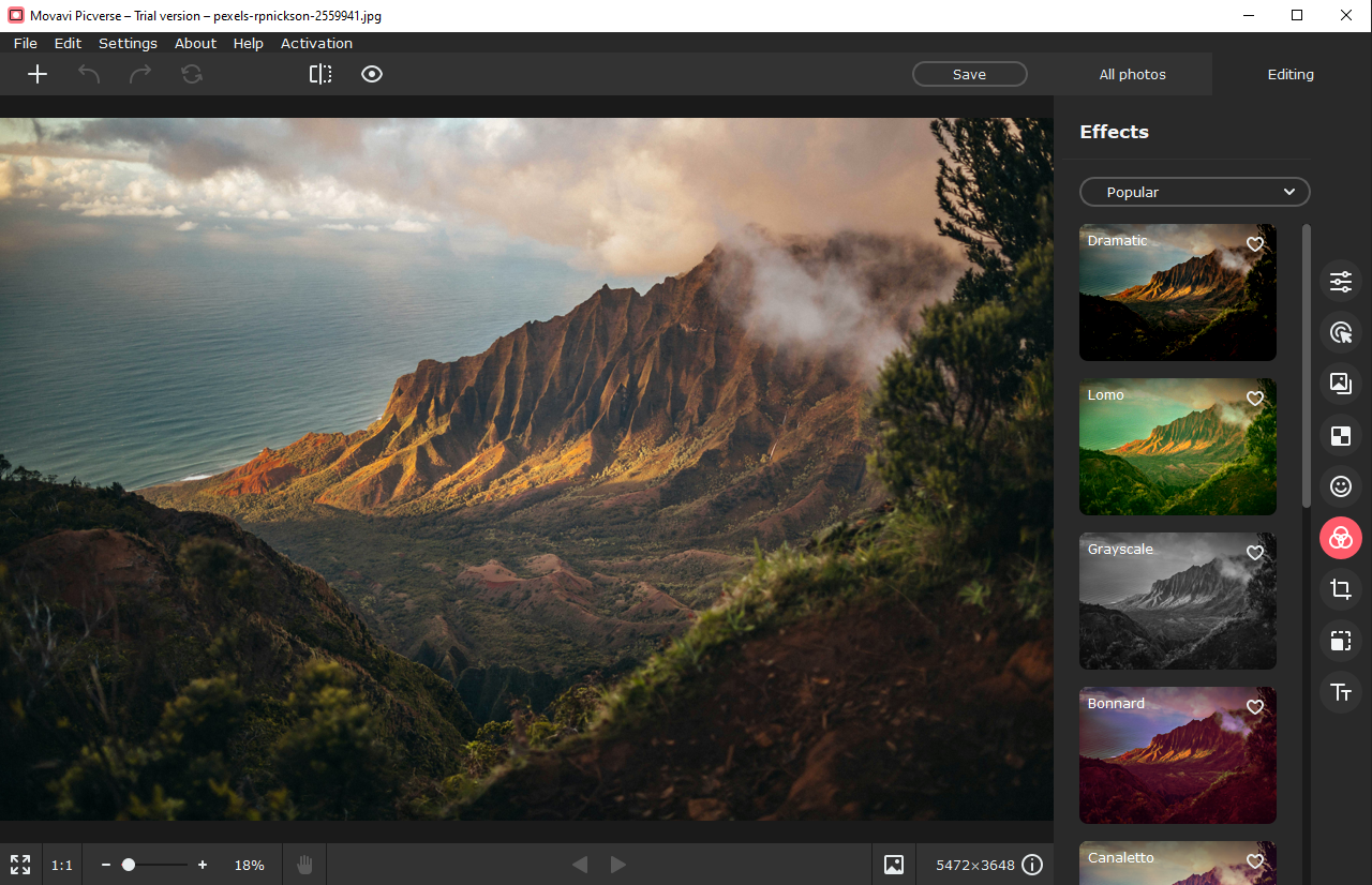 Movavi Photo Editor Interface