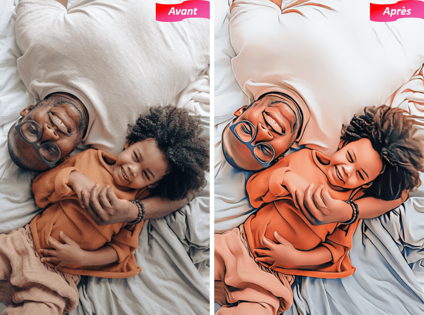 Photo de famille transformée en dessin avec PhotoDirector
