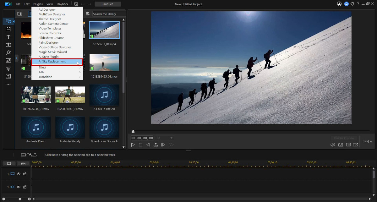 Select AI Sky Replacement Plugin in PowerDirector