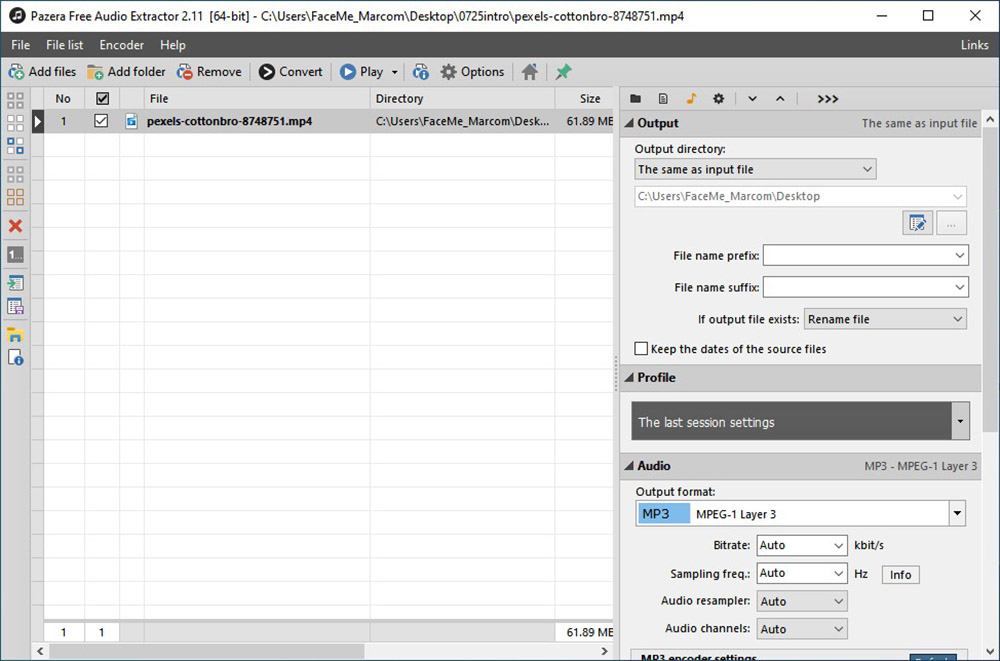 Pazera Free Audio Extractor Interface
