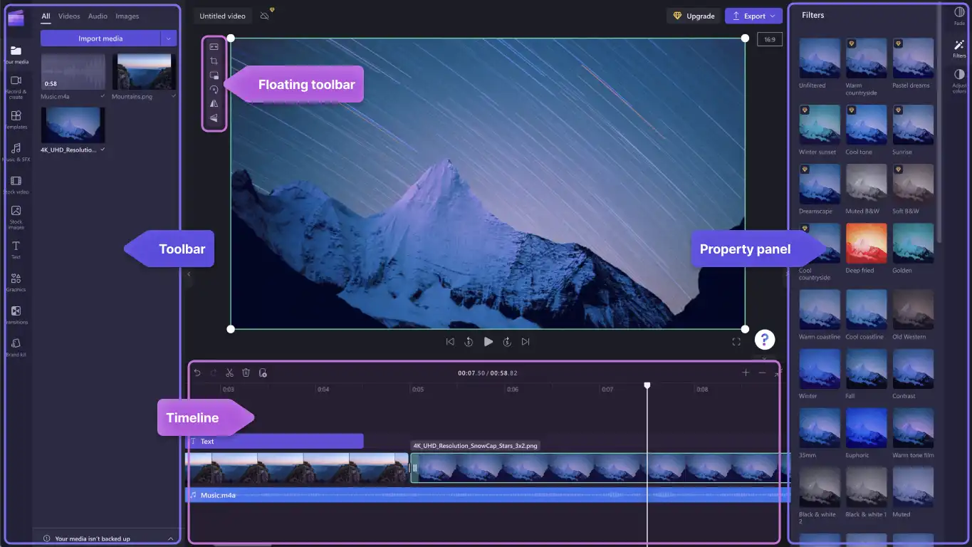 Clipchamp UI