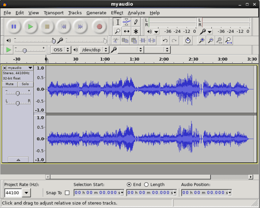 Interfaz de Audacity