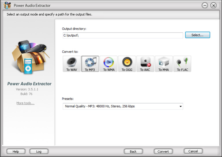 Interfaz de Power Audio Extractor