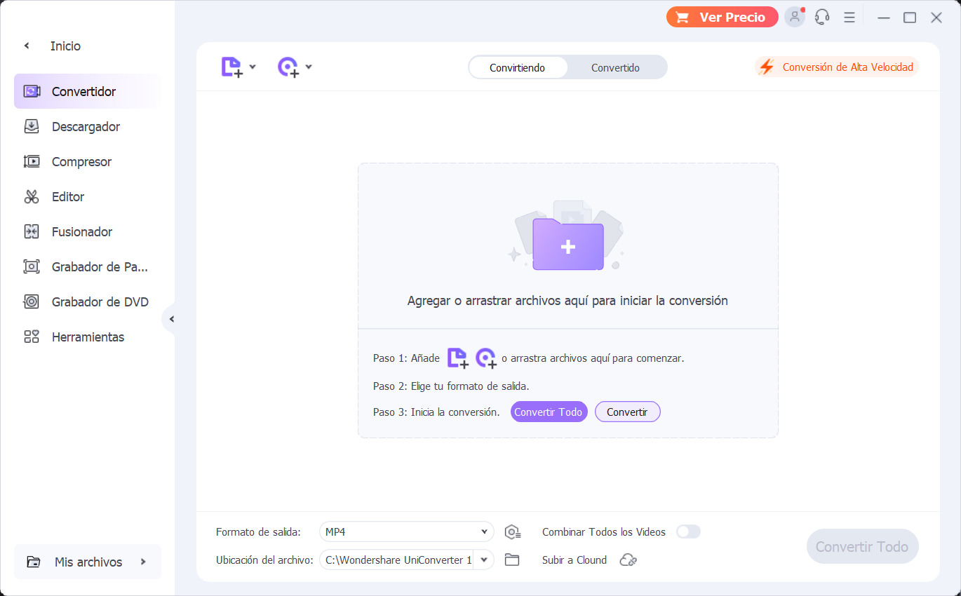 Interfaz de Wondershare UniConverter