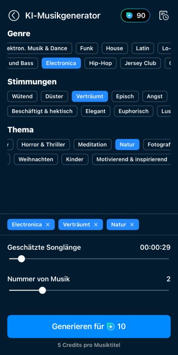 KI-Musikgenerator Einstellungen
