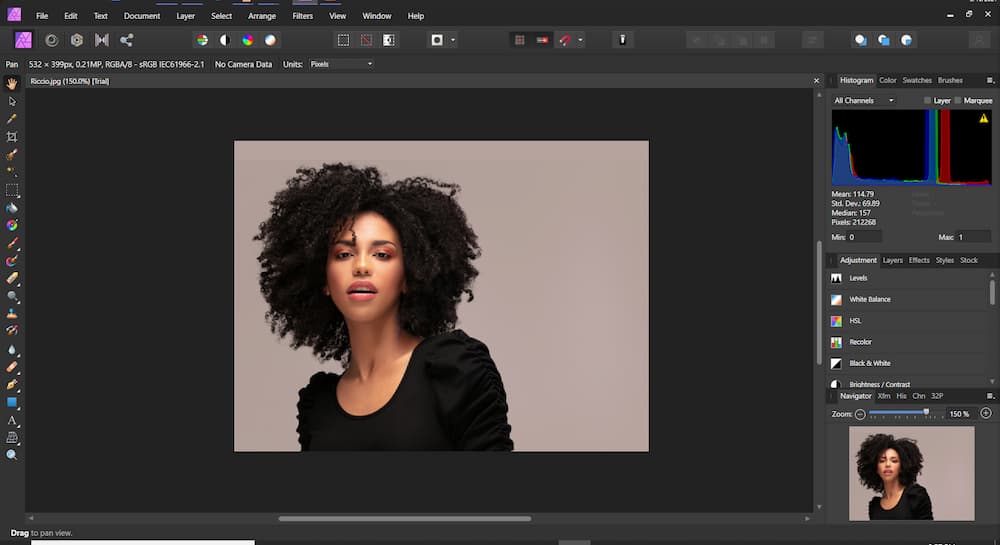 Affinity Photo ユーザーインターフェース