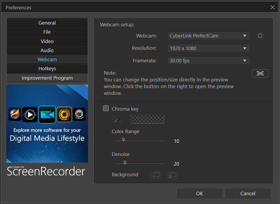 ScreenRecorder - Webcam setting