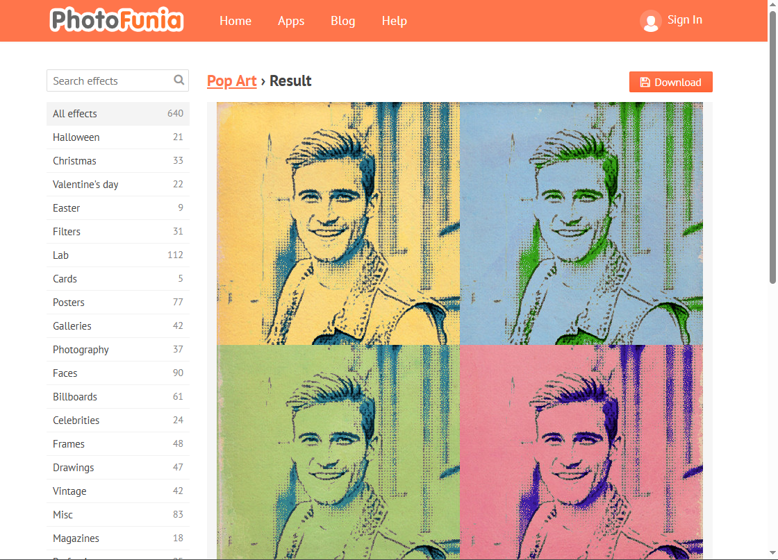 PhotoFunia - 2eme meilleur site pour transformer une photo en pop art