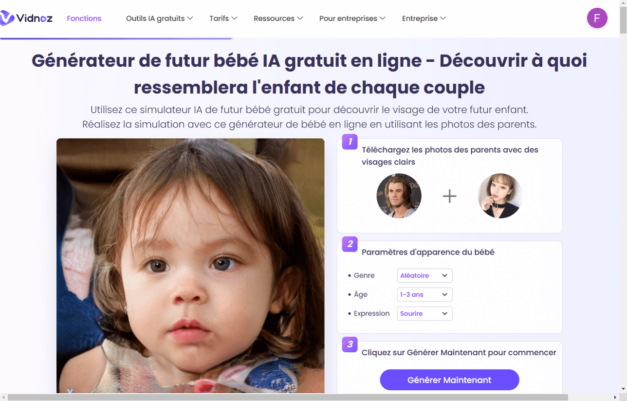 Vidnoz - 3e Meilleur générateur de bébé IA