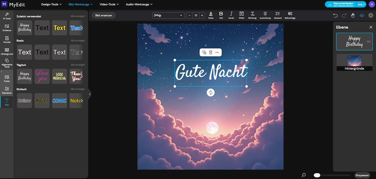 MyEdit - Gute Nacht Grüße gestalten MyEdit - Gute Nacht Grüße gestalten