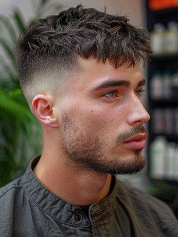 Textured crop haircut for men worn by Harry Styles