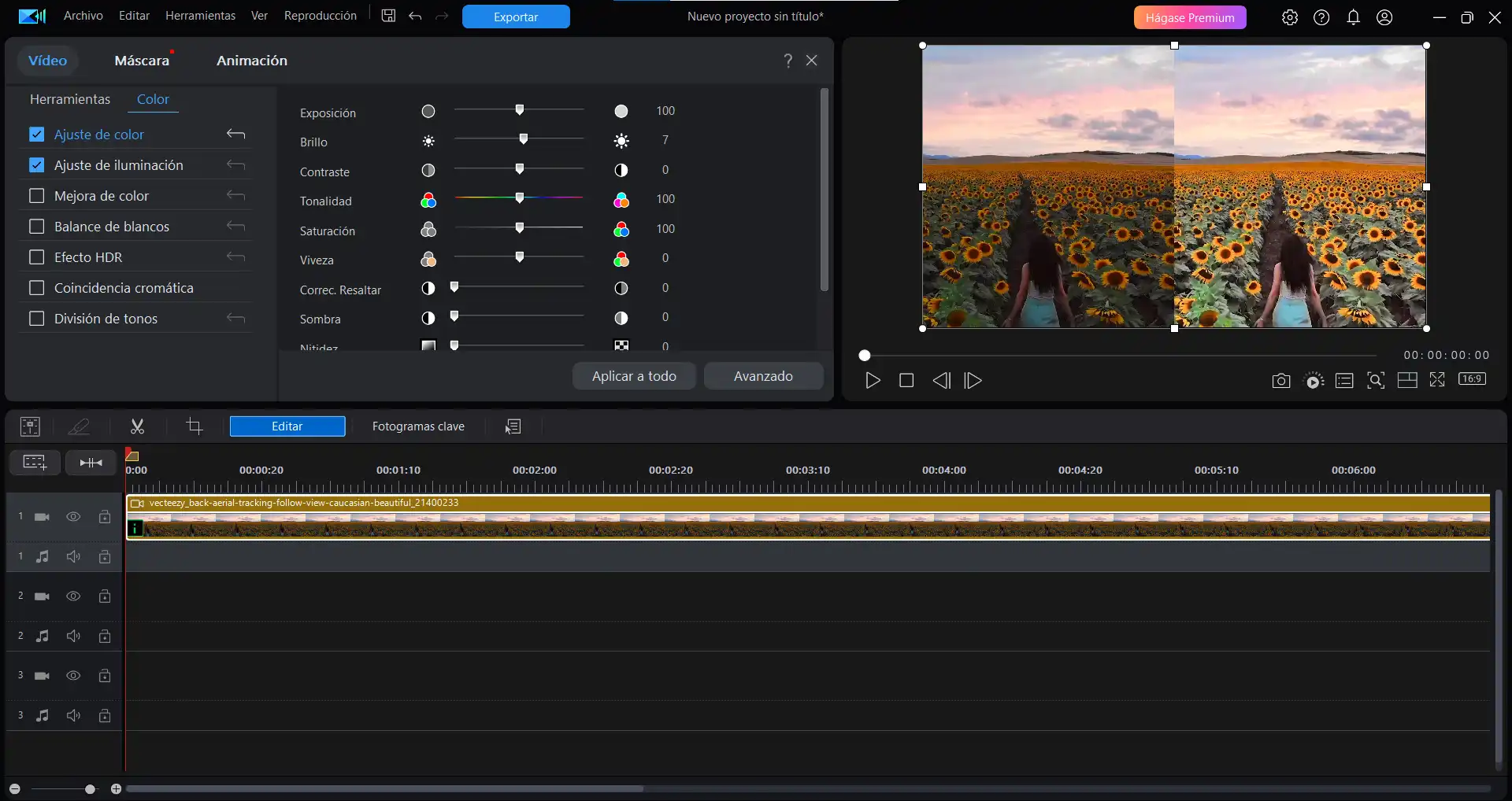 Ajustando el brillo de un video oscuro en PowerDirector