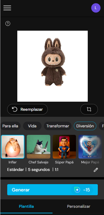 Interfaz de la herramienta Imagen a video con IA de PhotoDirector