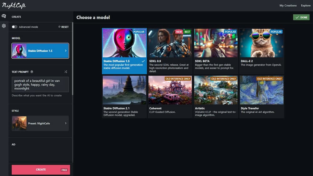Nightcafe - Leistungsstarker Online KI-Bild-Generator
