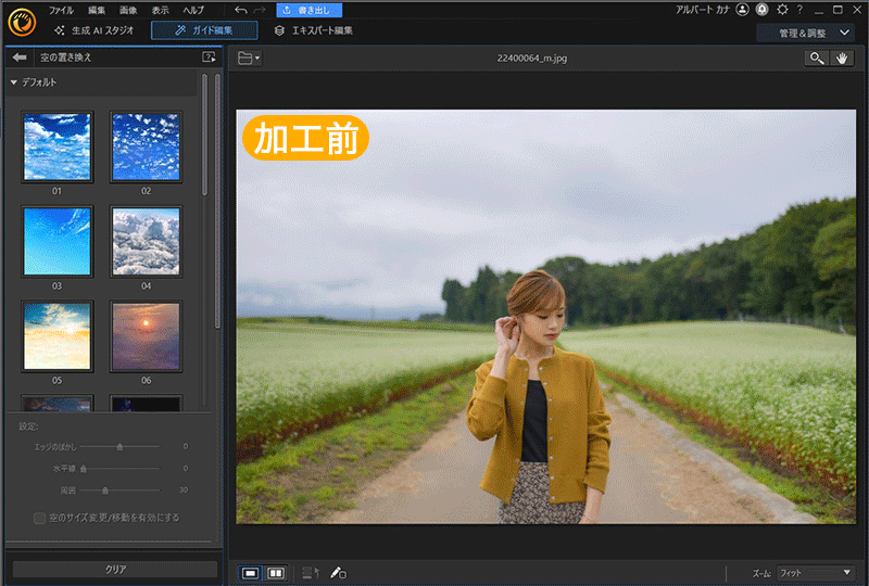 PhotoDirector AI 空入れ替え