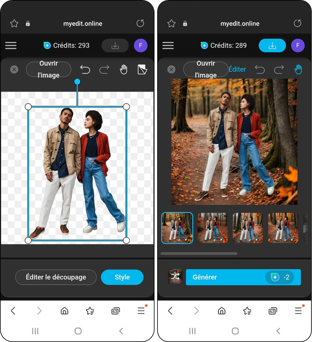 MyEdit Interface - Application retouche photo IA en ligne