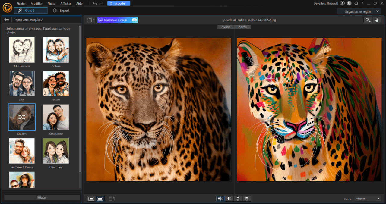 PhotoDirector Interface - Logiciel pour transformer une photo en dessin