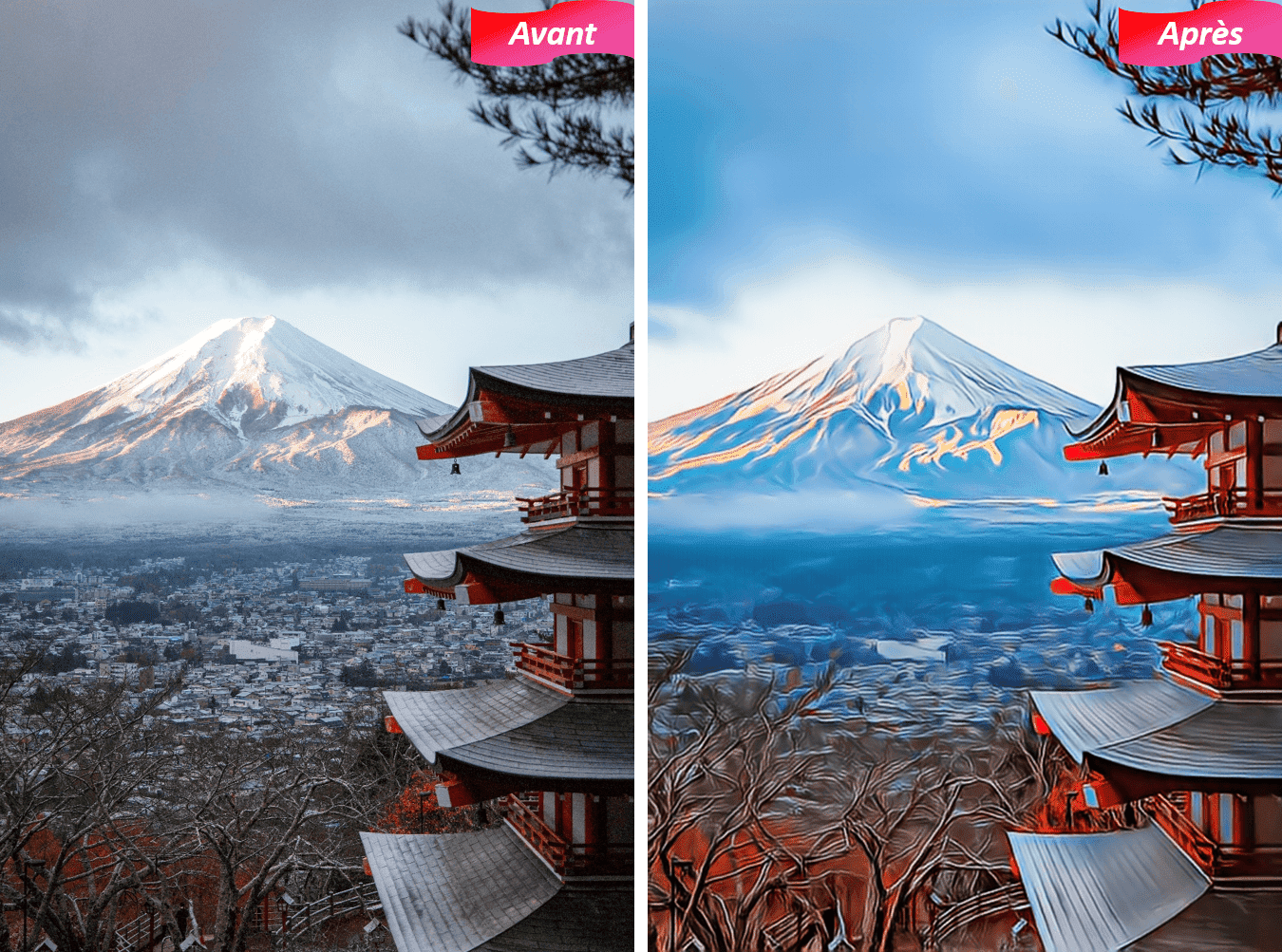 Photo de paysage transformée en dessin avec PhotoDirector