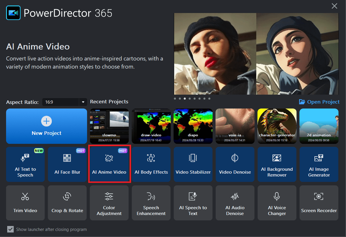 video to cartoon with PowerDirector software