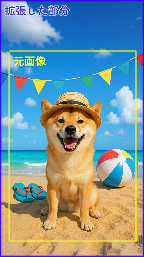 モバイル版 PhotoDirector サイズ調整 「AI 画像拡張」 サンプル